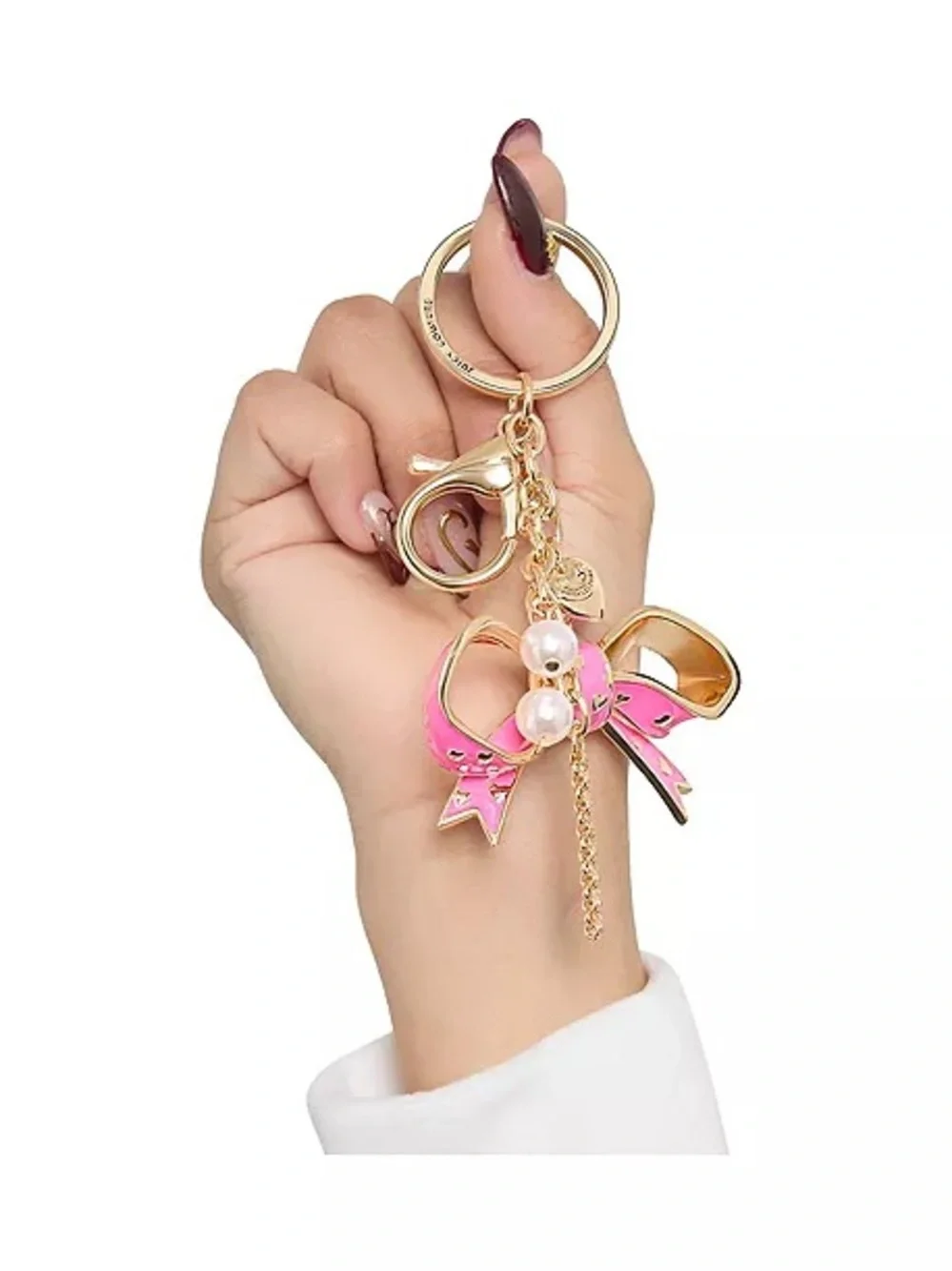 Juicy Couture Hot Pink Enamel Bow Keychain with Gold Hardware